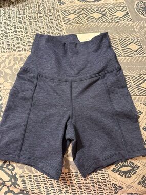 Aerie High-Waist Women’s Workout Shorts - Blue/Charcoal